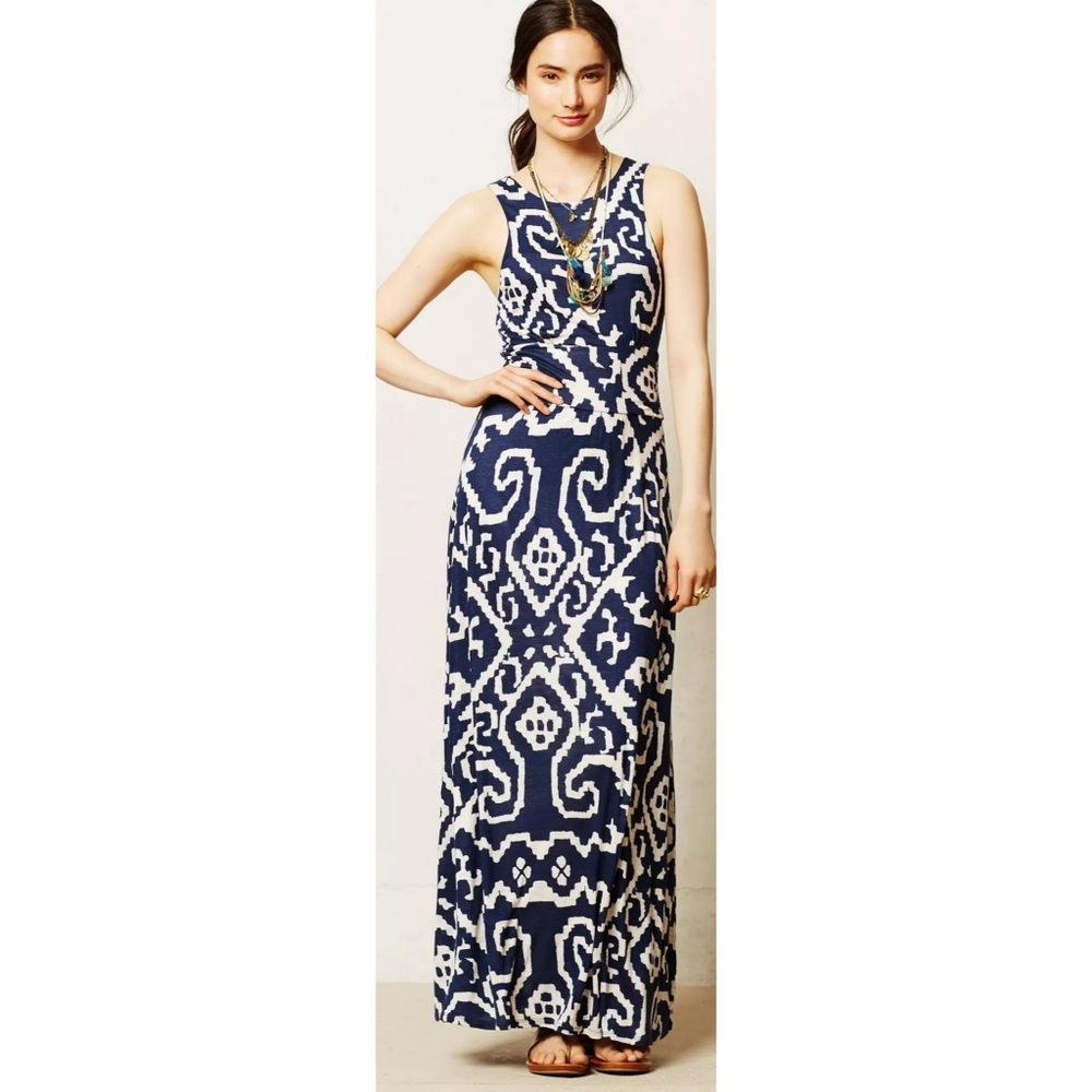 Maeve Scrollwork Maxi Dress Navy & White Size XS